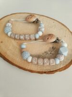 Speenkoord gepersonaliseerd - Lichtblauw/taupe - Afbeelding 2